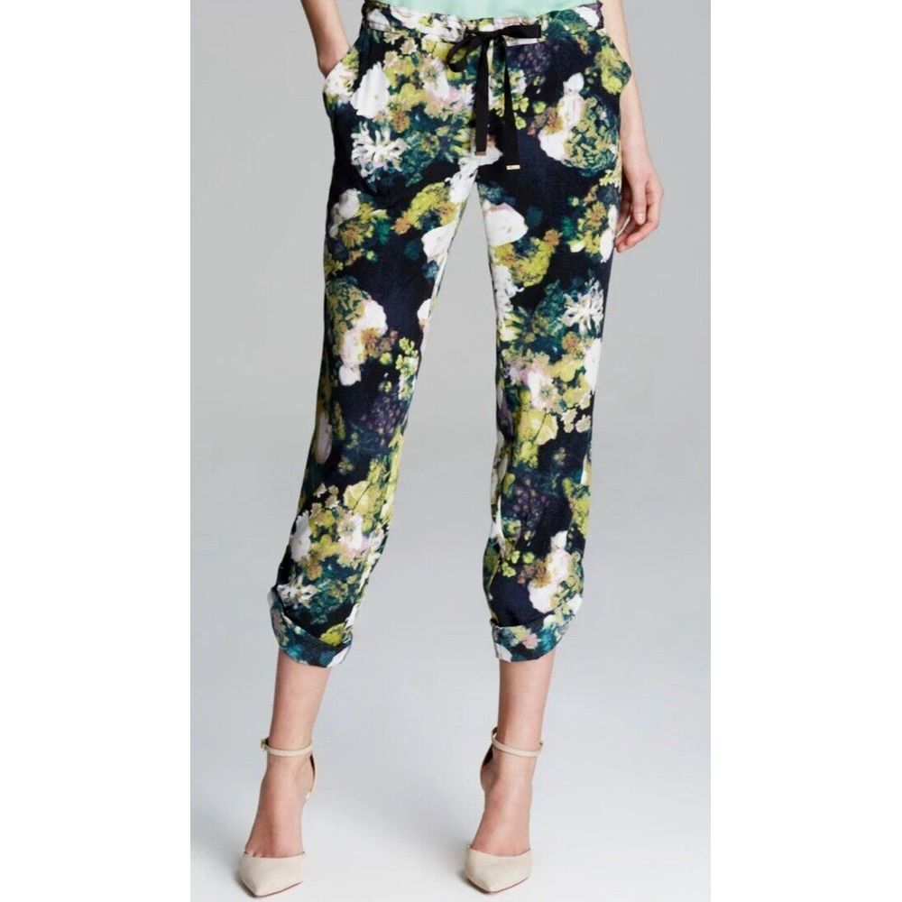 Adrianna Papell Printed Floral Roll Tab Cuff Pant Size 2